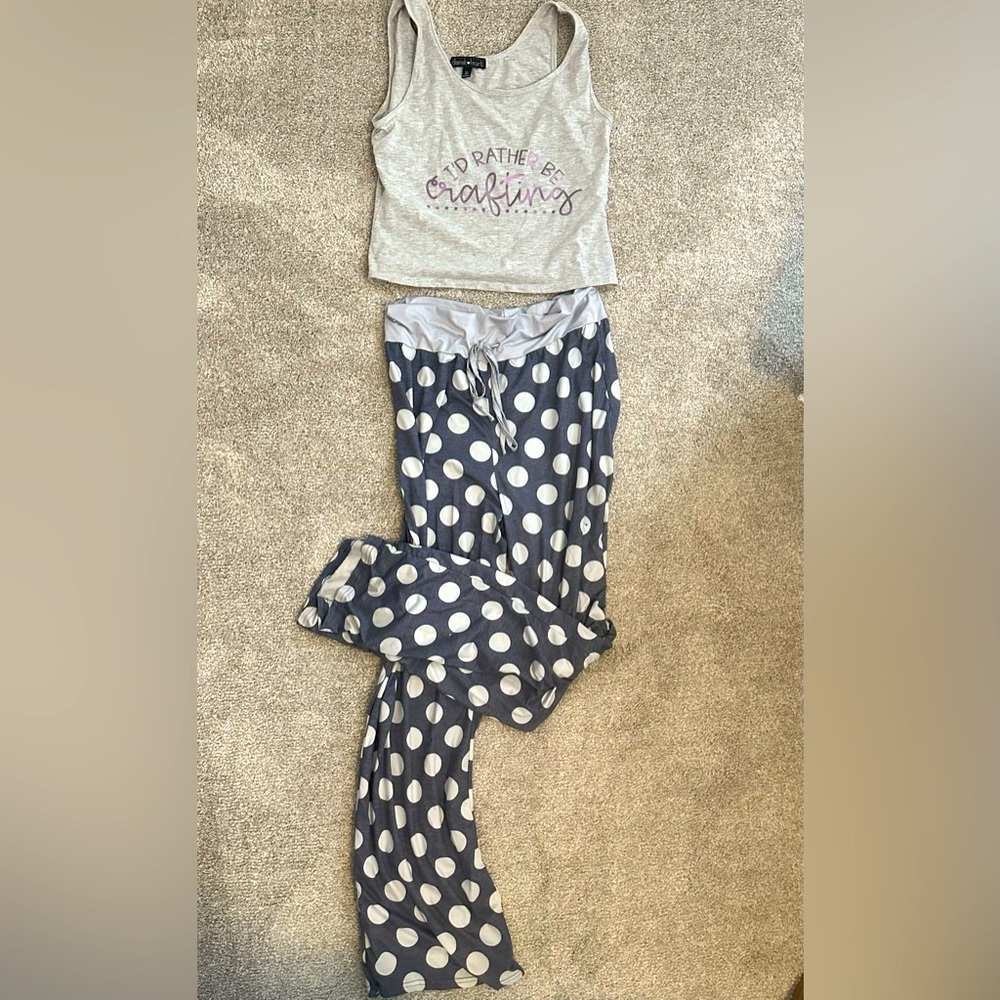 Pajama set, pants are L, crop top is XL